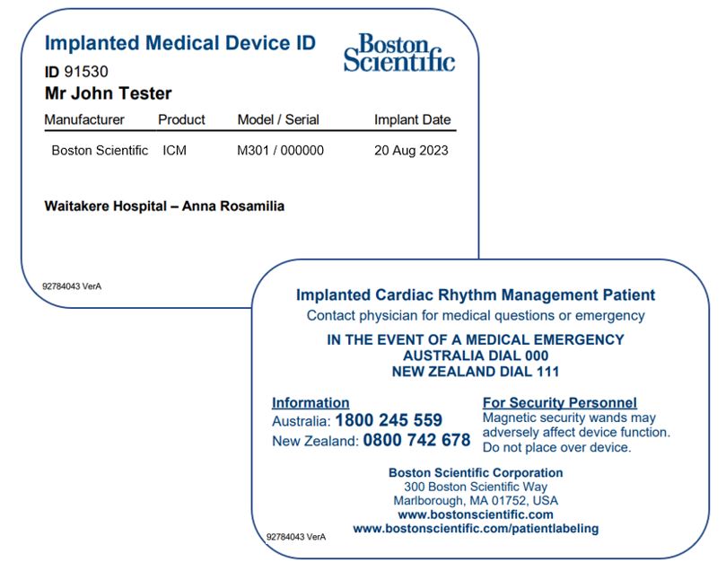 Boston Scientific Medical Device ID Card