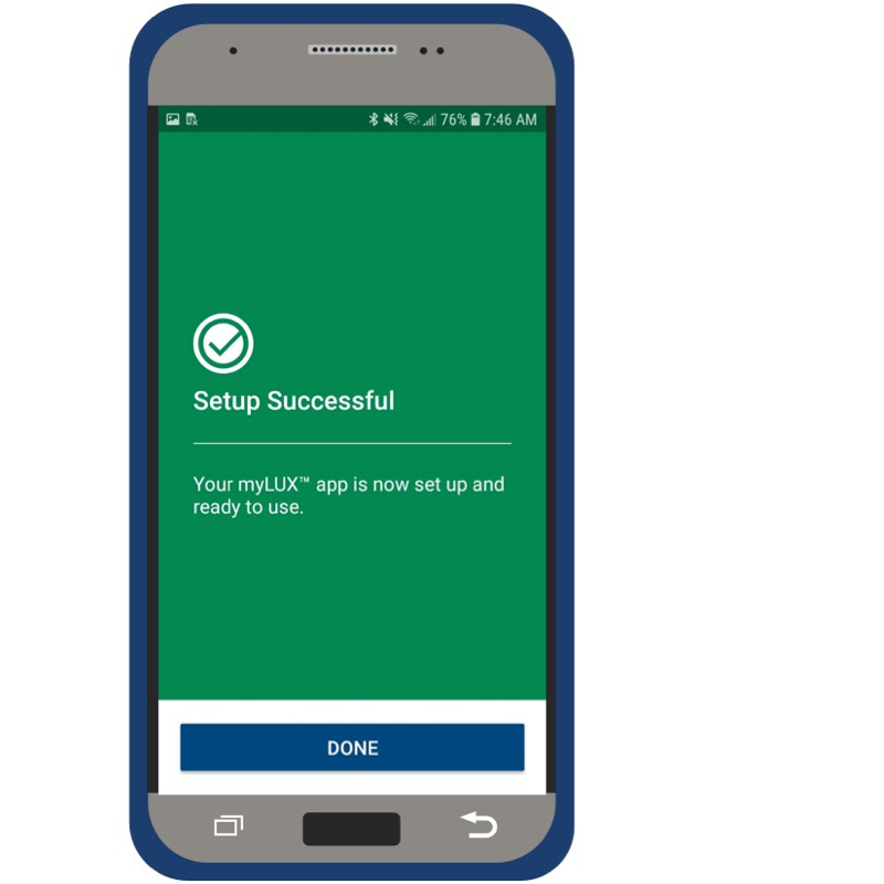 Mobile device showing green Setup Successful screen