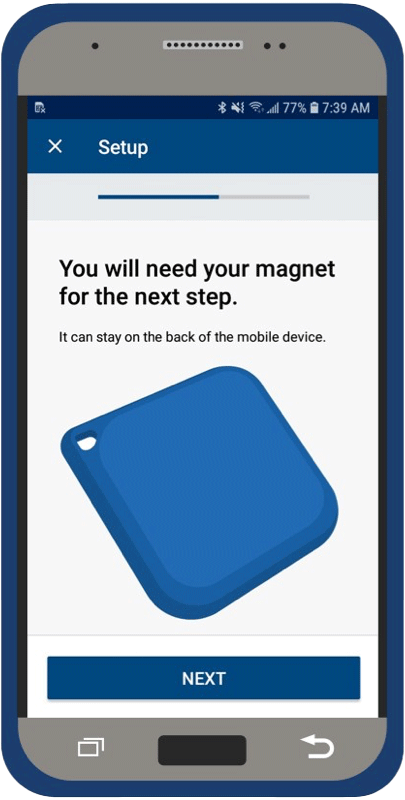 Mobile device showing magnet set up screen