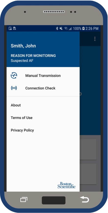 Mobile device showing open menu on myLUX app