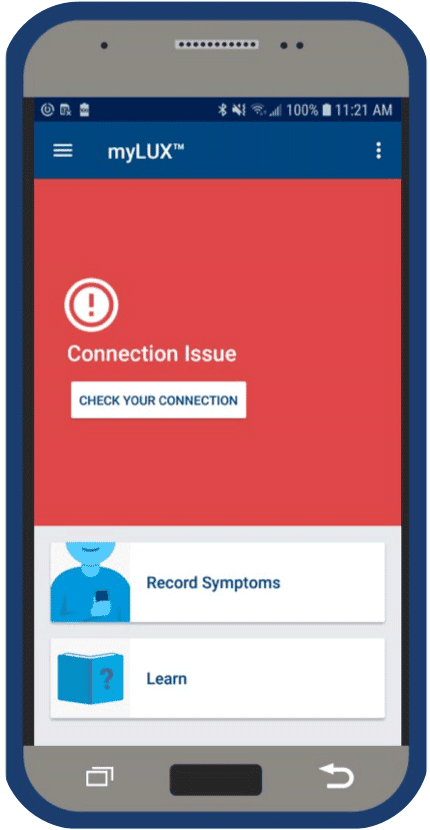 mobile device with red not connected screen showing