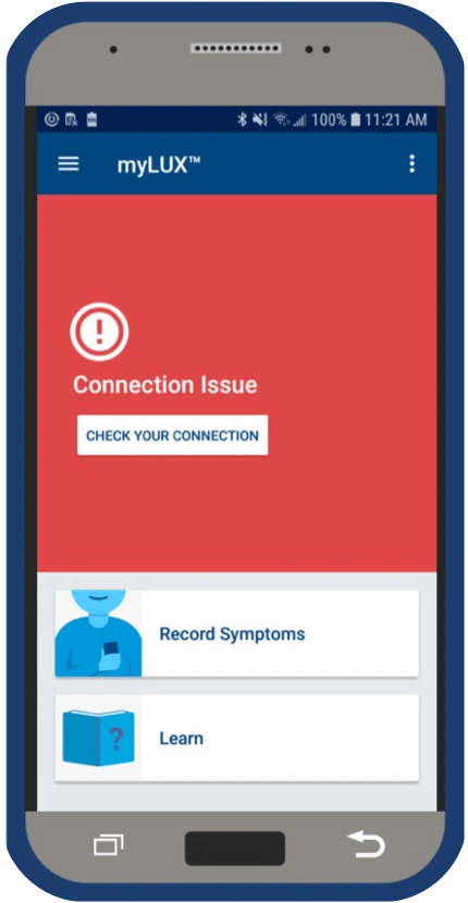 mobile device with red not connected screen showing