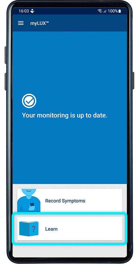 screen with button to learn more about the myLUX app