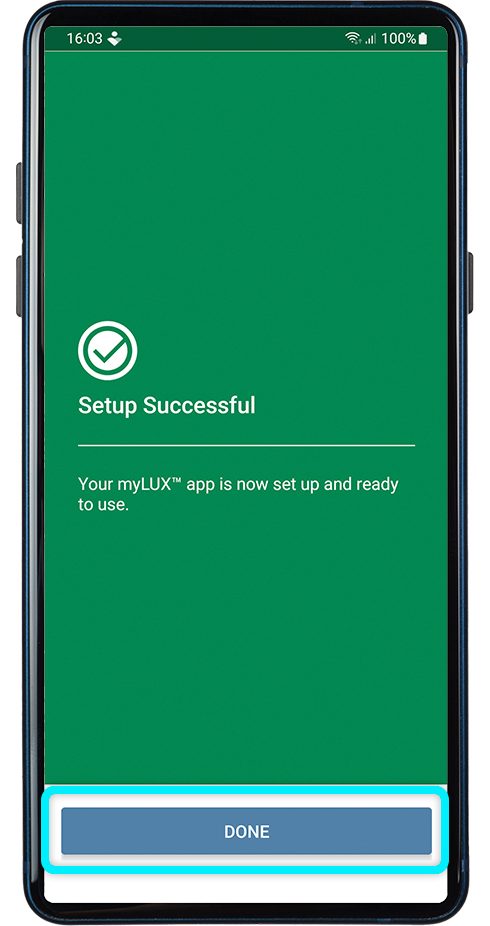 green screen showing successful set up