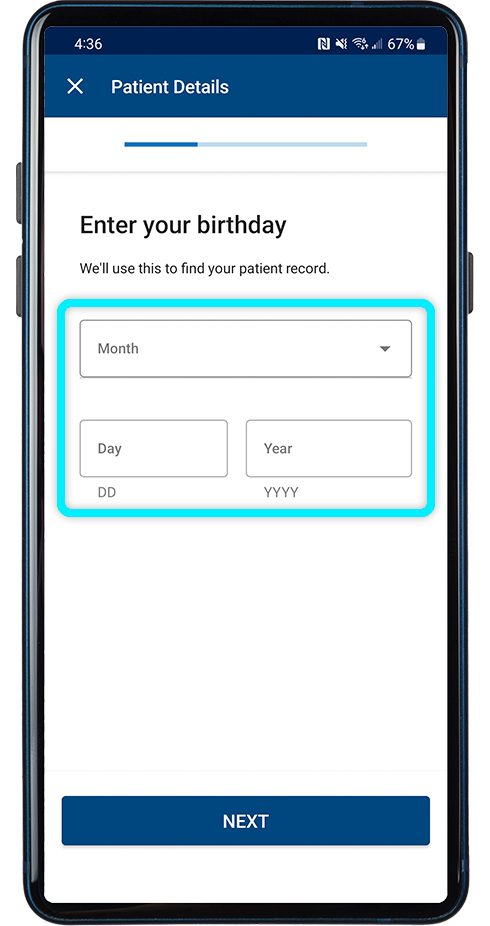 screen to input your birthdate