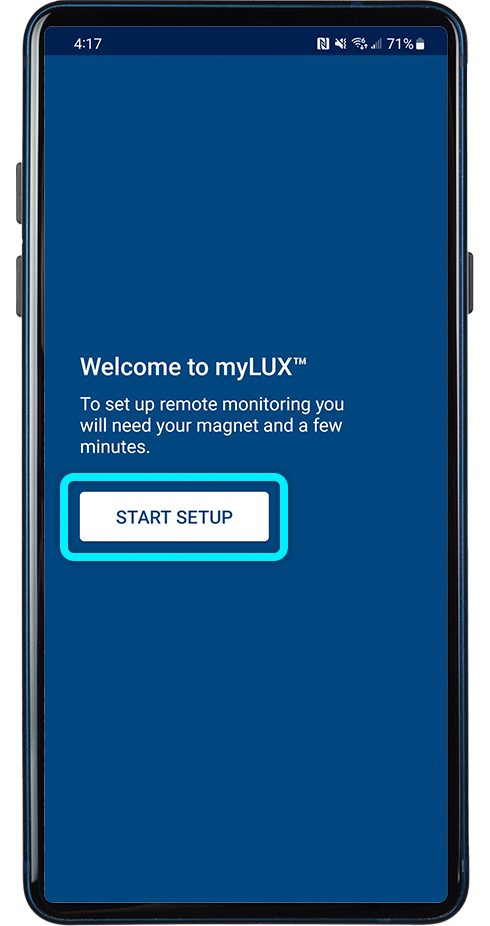 Welcome screen to start set up