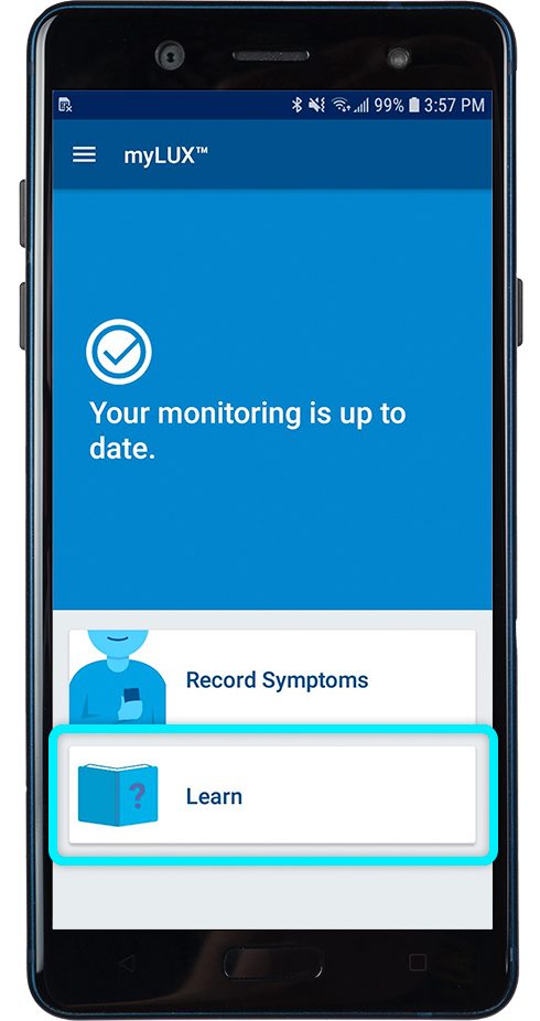 screen with button to learn more about the myLUX app