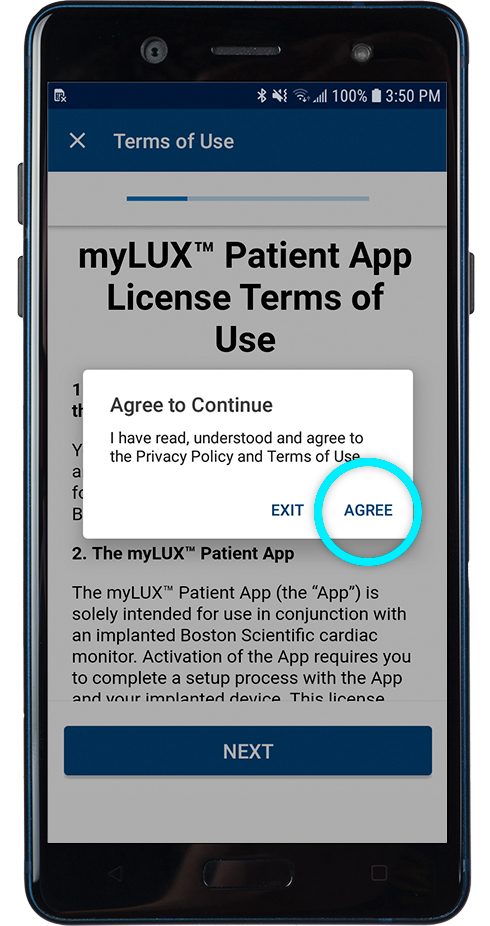 screen prompt to agree to terms of use