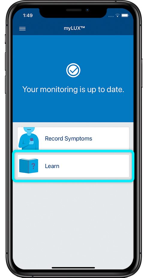 screen with button to learn more about the myLUX app