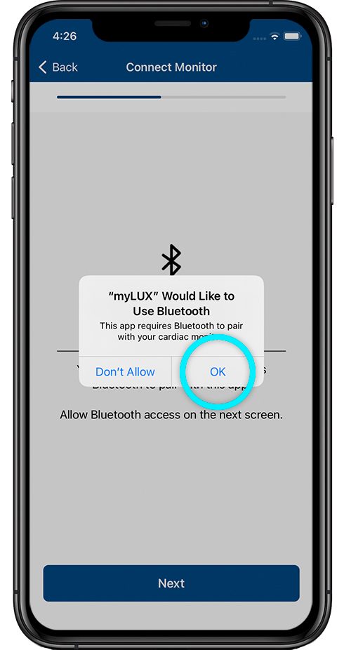 screen prompt to allow Bluetooth