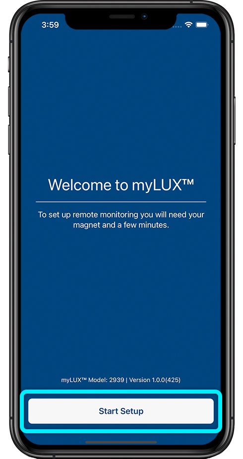 Welcome screen to start set up