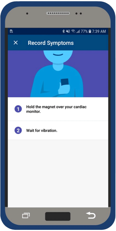 Mobile device showing Record Symptoms screen