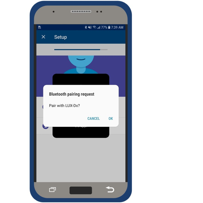 Mobile device showing Bluetooth pairing screen