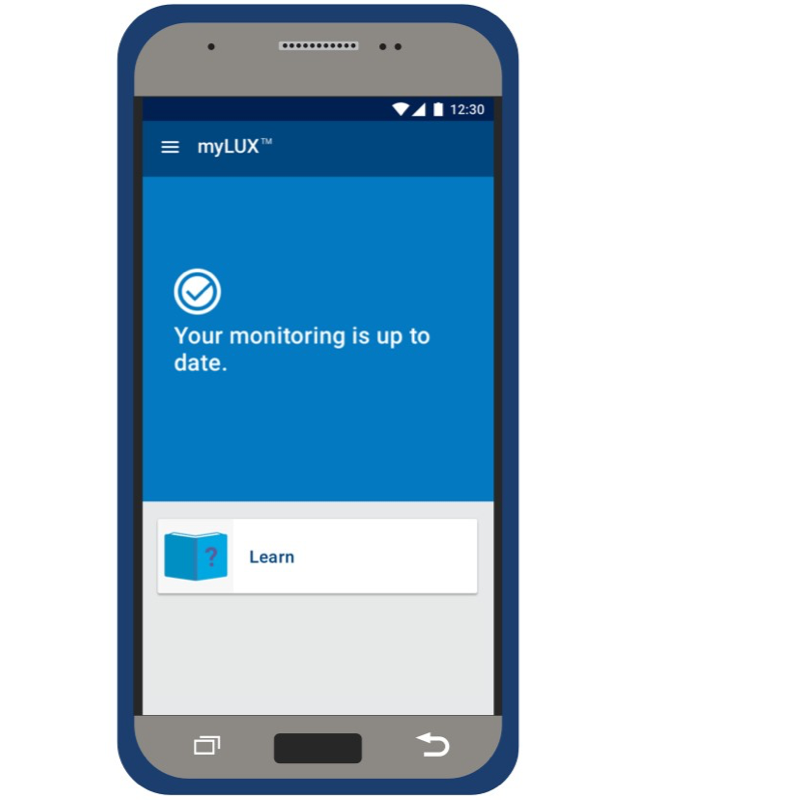 Mobile screen showing monitoring is up to date with a check mark