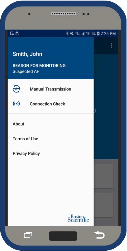 Mobile device showing open menu on myLUX app